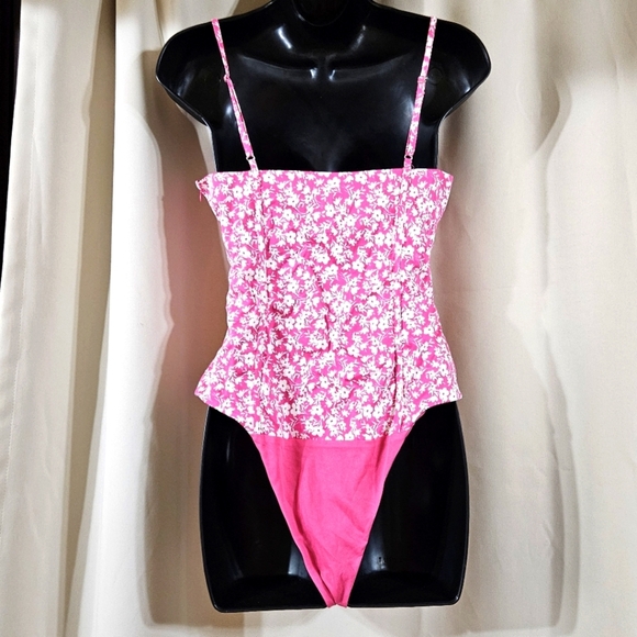 Zara Floral Pink Bodysuit Size Small Adjust Straps Summer Concert - Picture 2 of 4
